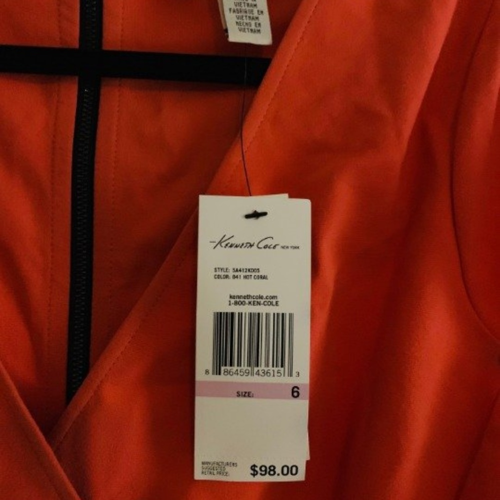 New Kenneth Cole Hot Coral Dress Size 6